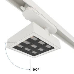 Proyector LED cuadrado para carril trifásico - Potencia ajustable: 12-42W - 4000K - CRI 90 - Ángulo 35° x 70°