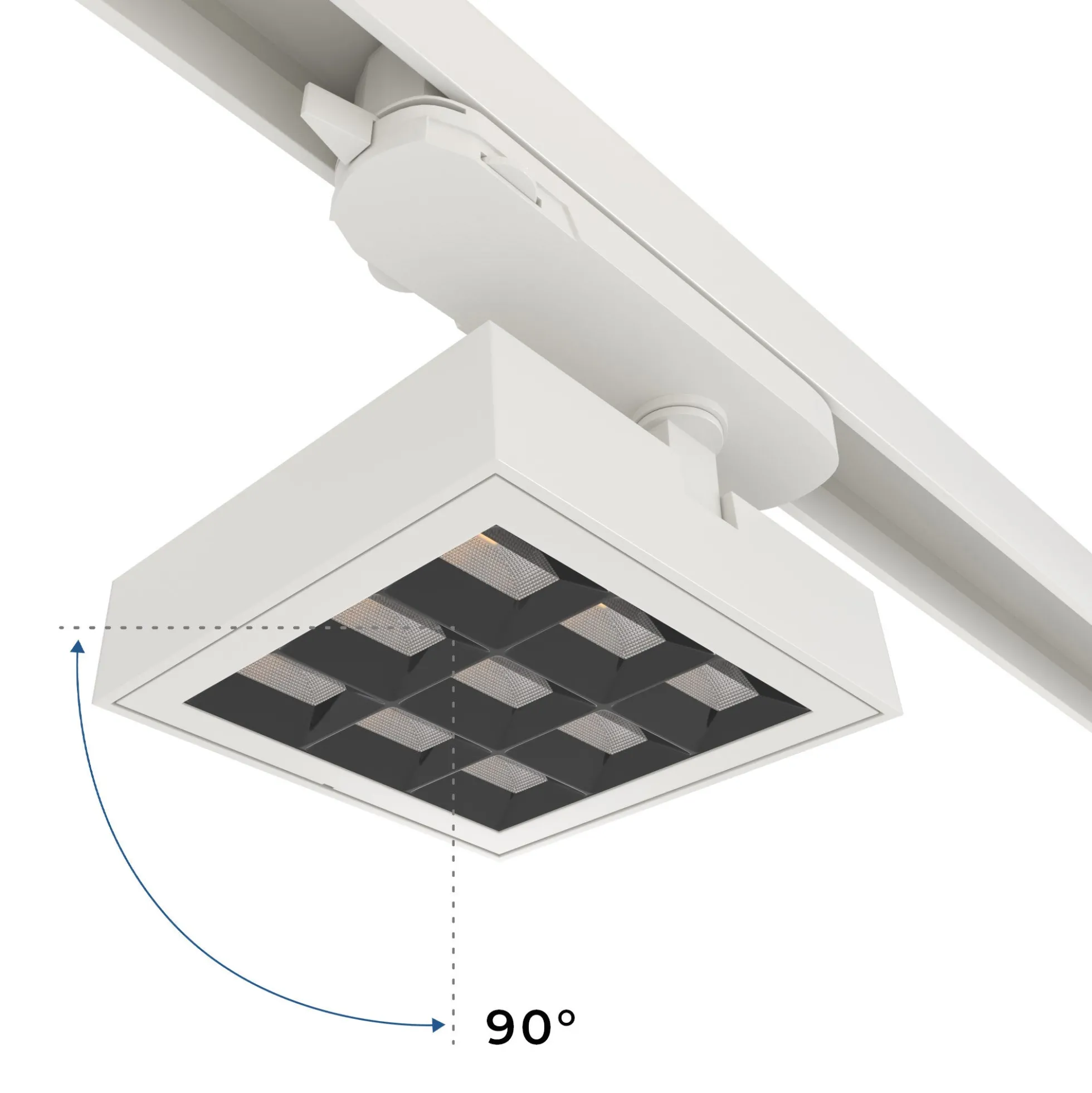 Proyector LED cuadrado para carril trifásico - Potencia ajustable: 12-42W - 4000K - CRI 90 - Ángulo 35° x 70°