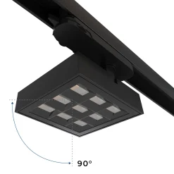 Proyector LED cuadrado para carril trifásico - Potencia ajustable: 12-42W - 4000K - CRI 90 - Ángulo 35° x 70°