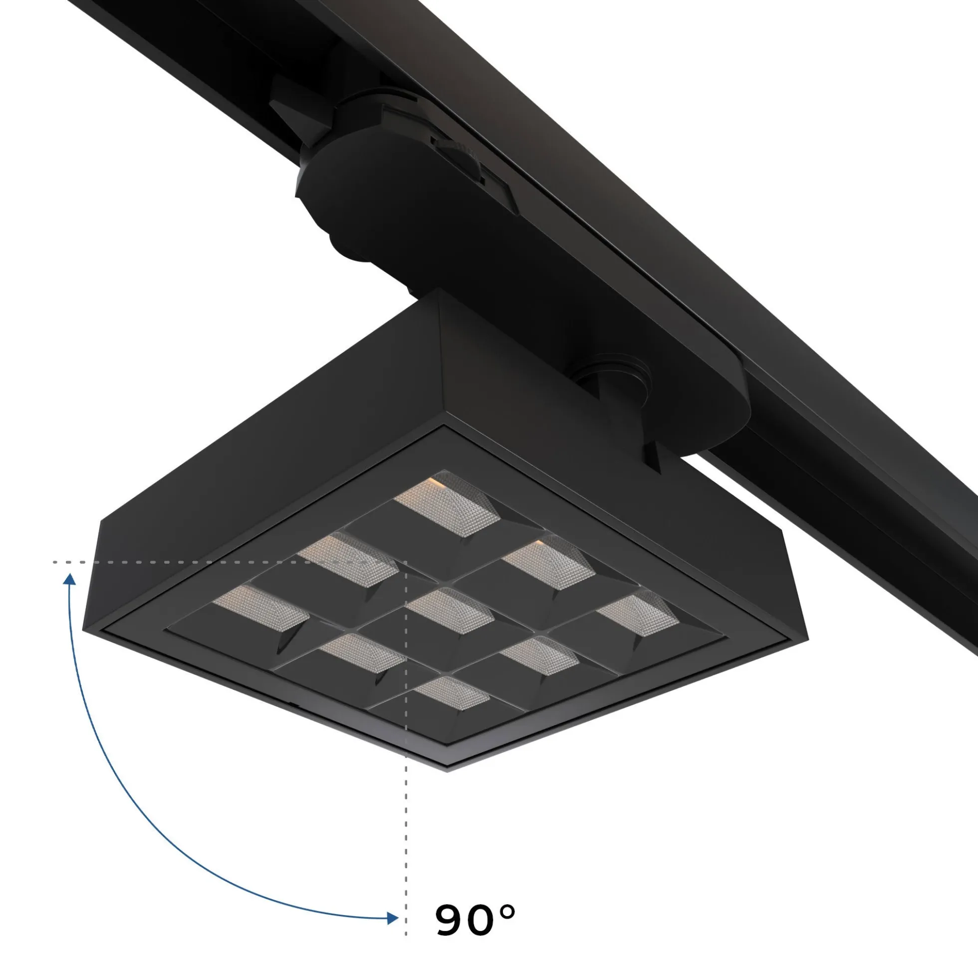 Proyector LED cuadrado para carril trifásico - Potencia ajustable: 12-42W - 4000K - CRI 90 - Ángulo 35° x 70°