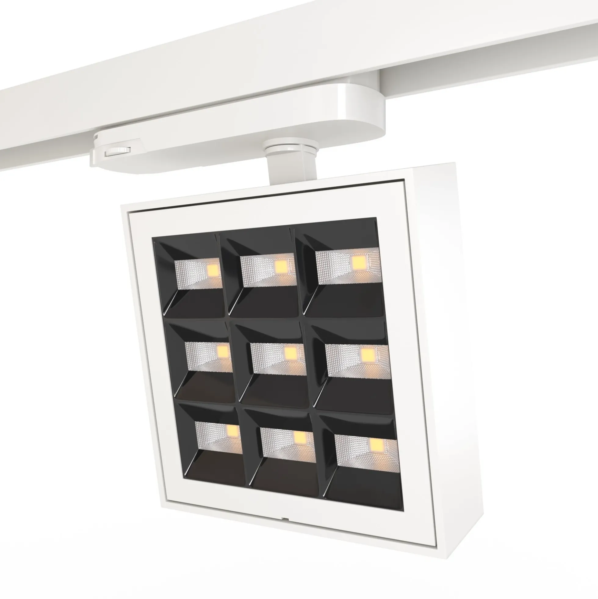 Proyector LED cuadrado para carril trifásico - Potencia ajustable: 12-42W - 4000K - CRI 90 - Ángulo 35° x 70°