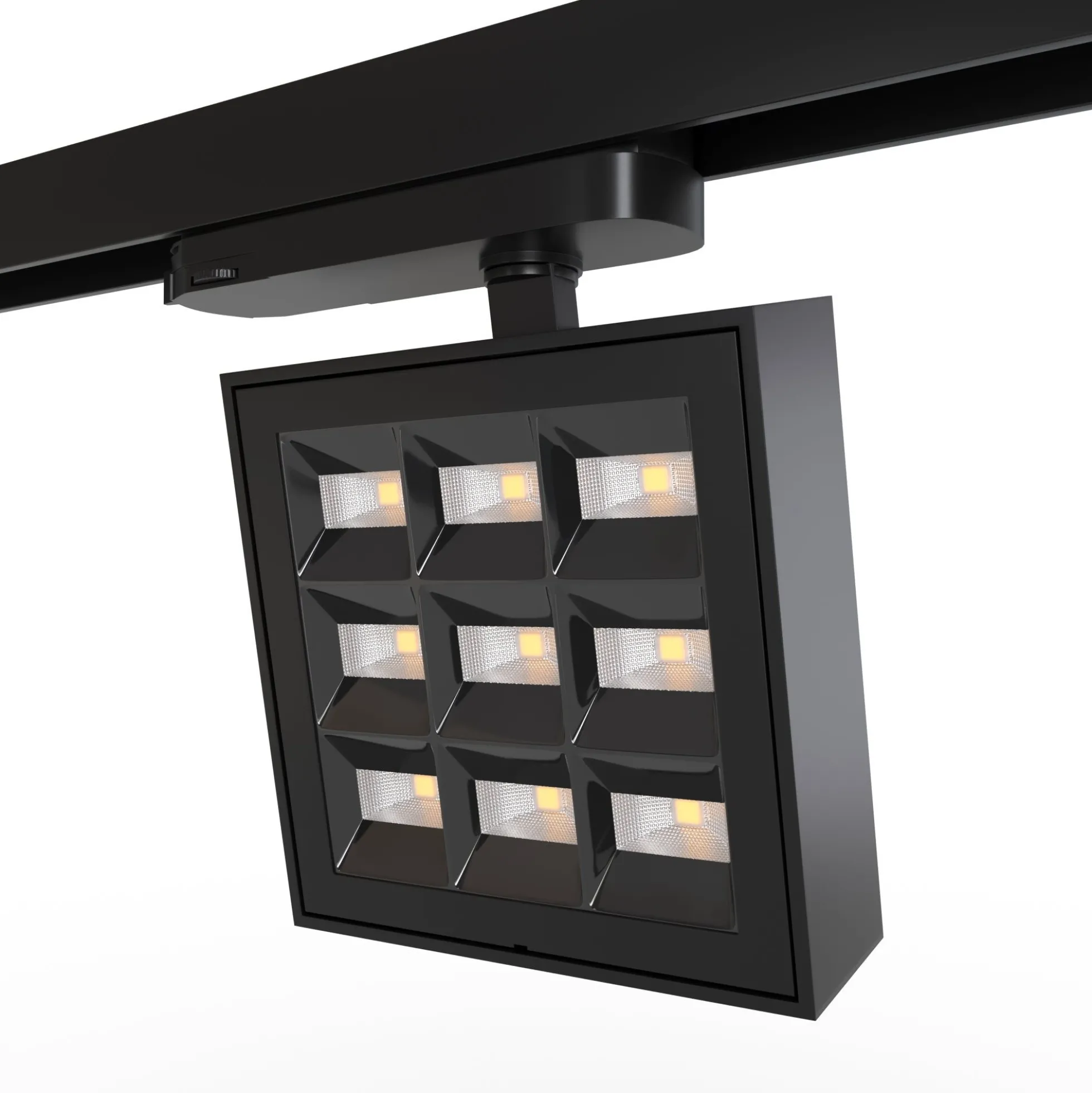 Proyector LED cuadrado para carril trifásico - Potencia ajustable: 12-42W - 4000K - CRI 90 - Ángulo 35° x 70°