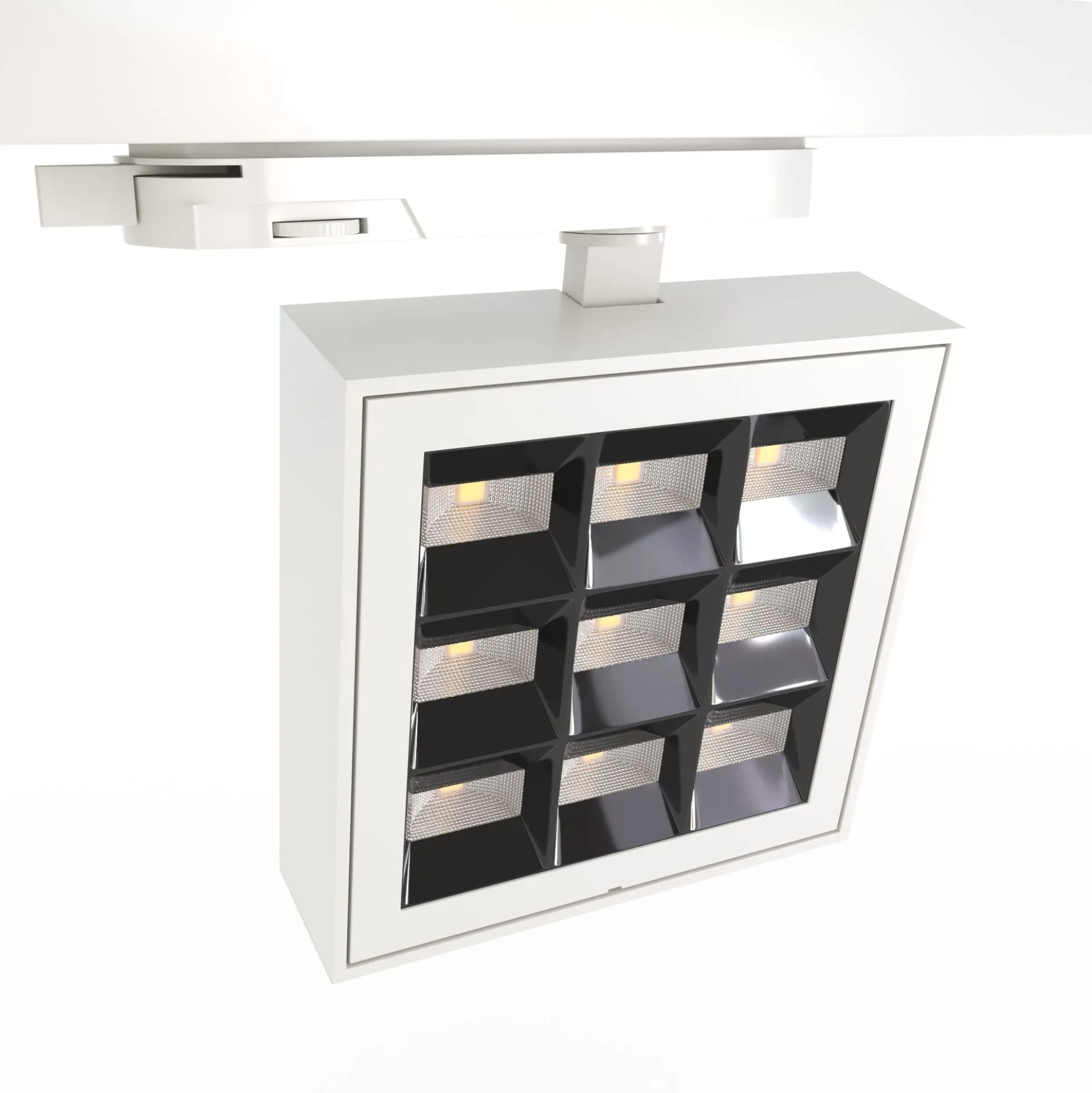 Proyector LED cuadrado para carril trifásico - Potencia ajustable: 12-42W - 4000K - CRI 90 - Ángulo 35° x 70°