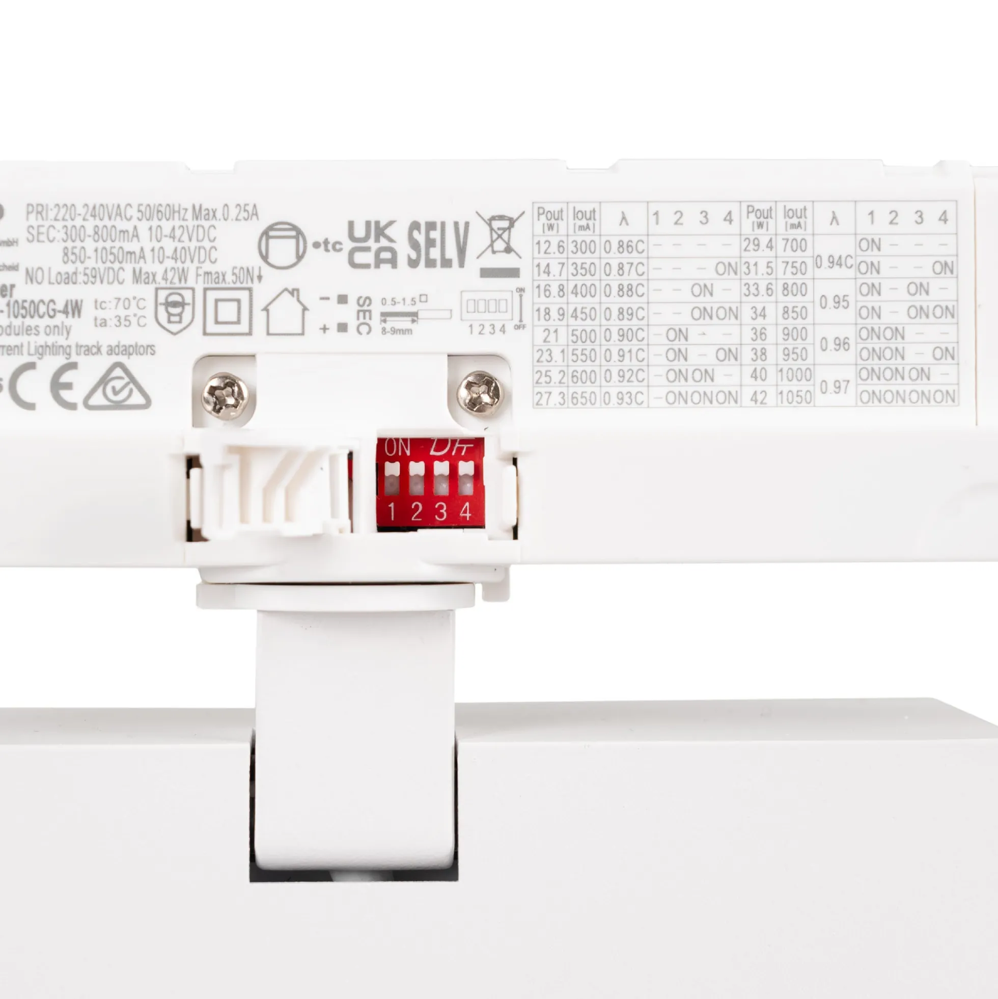 Proyector LED cuadrado para carril trifásico - Potencia ajustable: 12-42W - 4000K - CRI 90 - Ángulo 35° x 70°