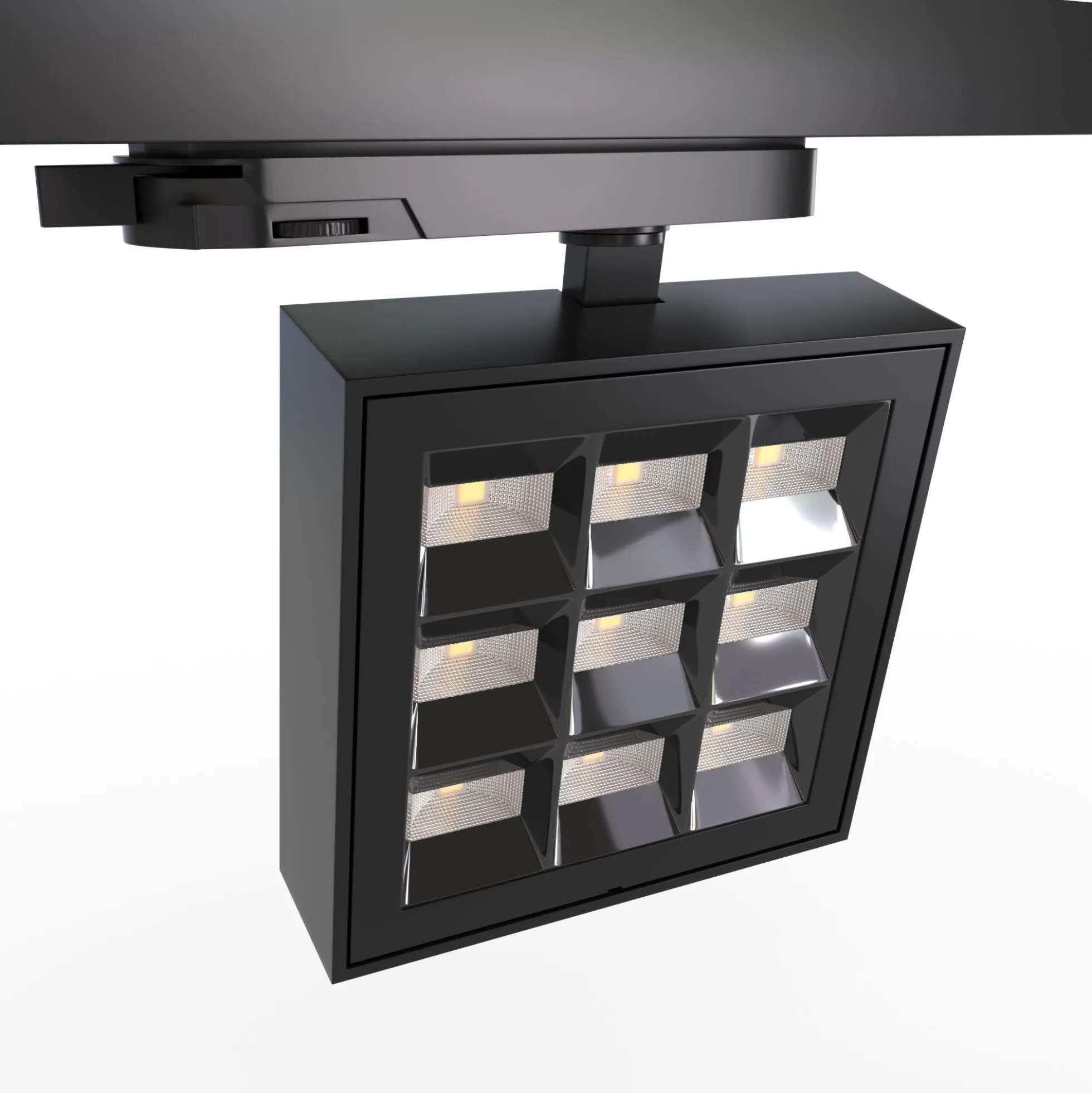 Proyector LED cuadrado para carril trifásico - Potencia ajustable: 12-42W - 4000K - CRI 90 - Ángulo 35° x 70°