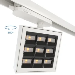 Proyector LED cuadrado para carril trifásico - Potencia ajustable: 12-42W - 4000K - CRI 90 - Ángulo 35° x 70°