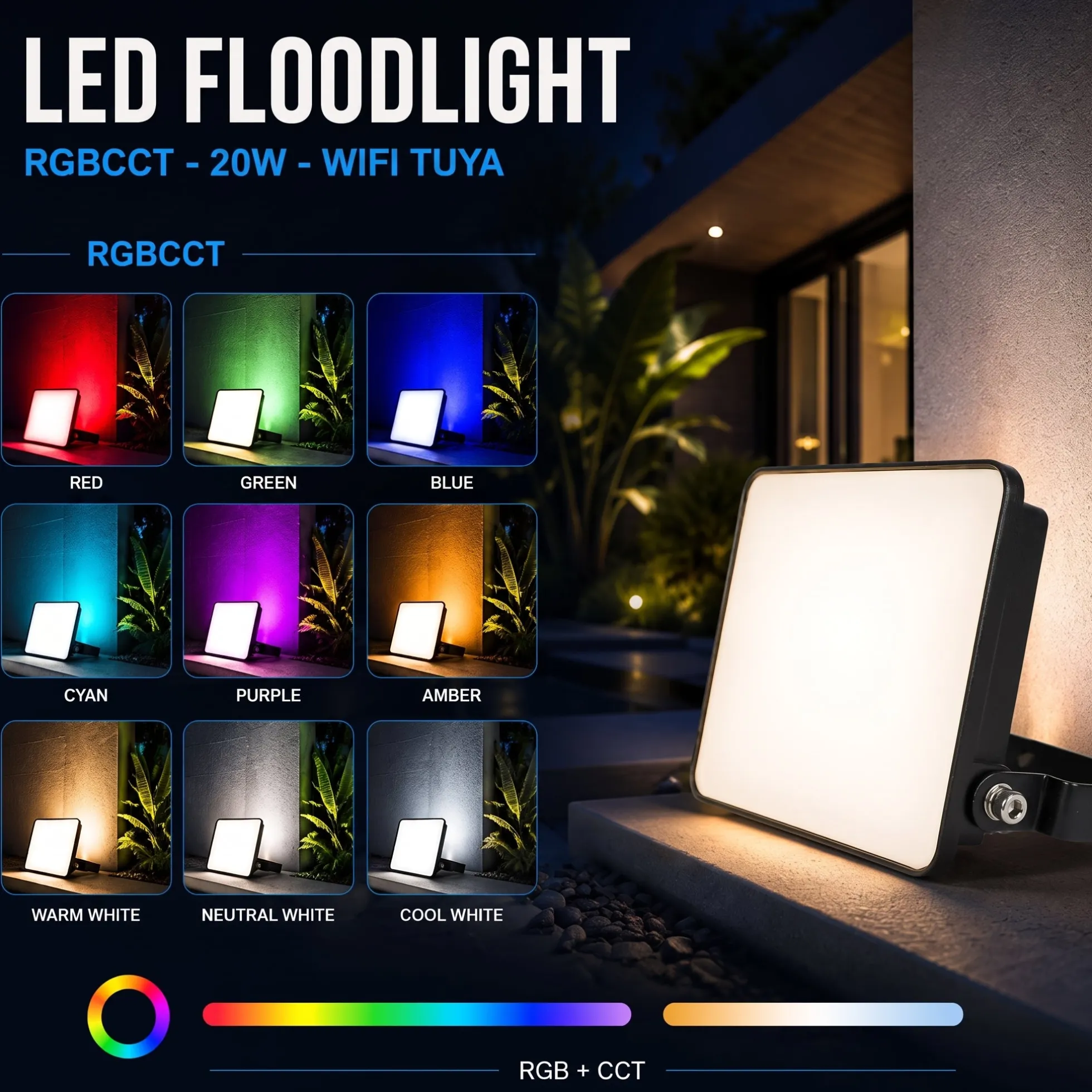 Proyector LED de exterior - RGBCCT - 20W - control WIFI/TUYA APP - IP65