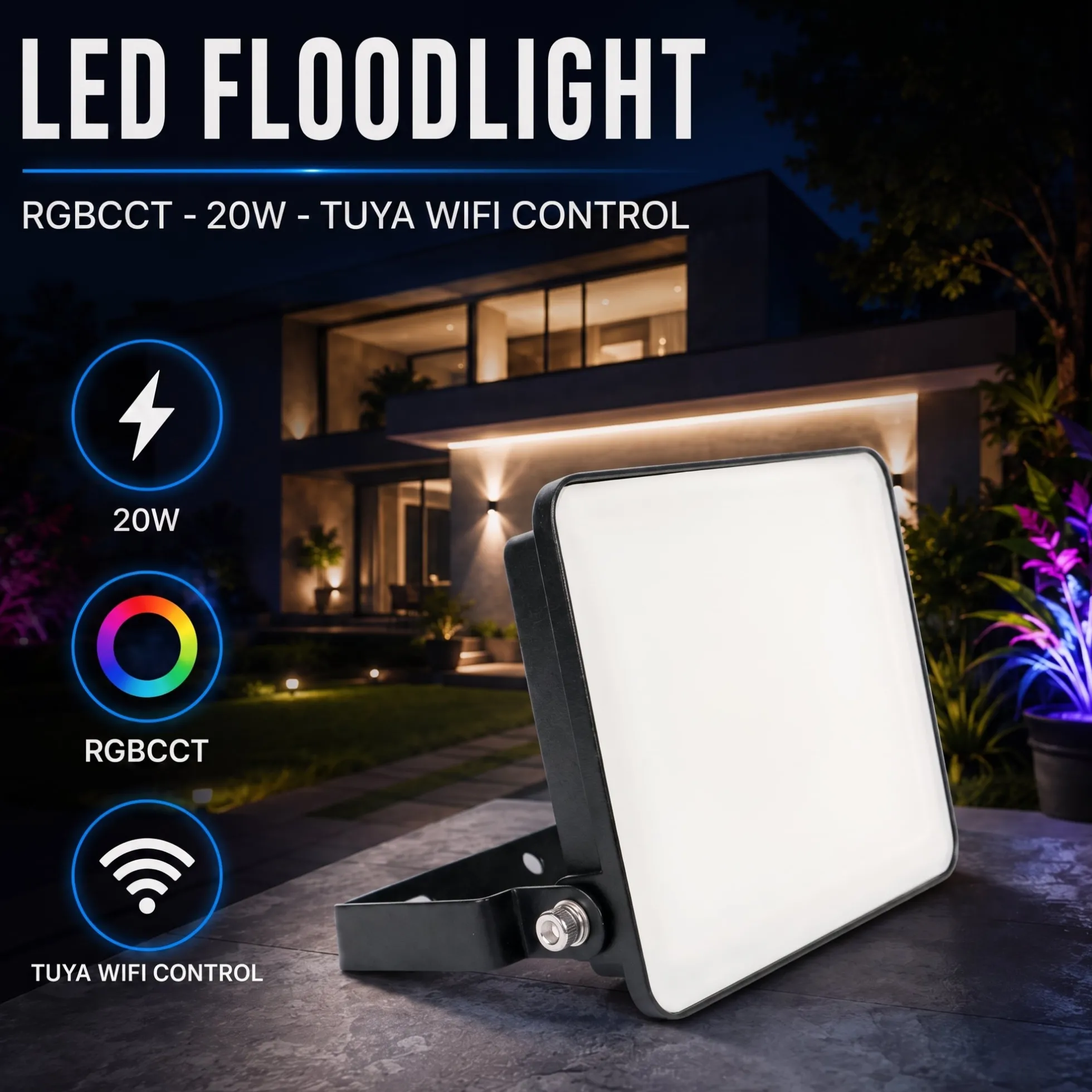 Proyector LED de exterior - RGBCCT - 20W - control WIFI/TUYA APP - IP65