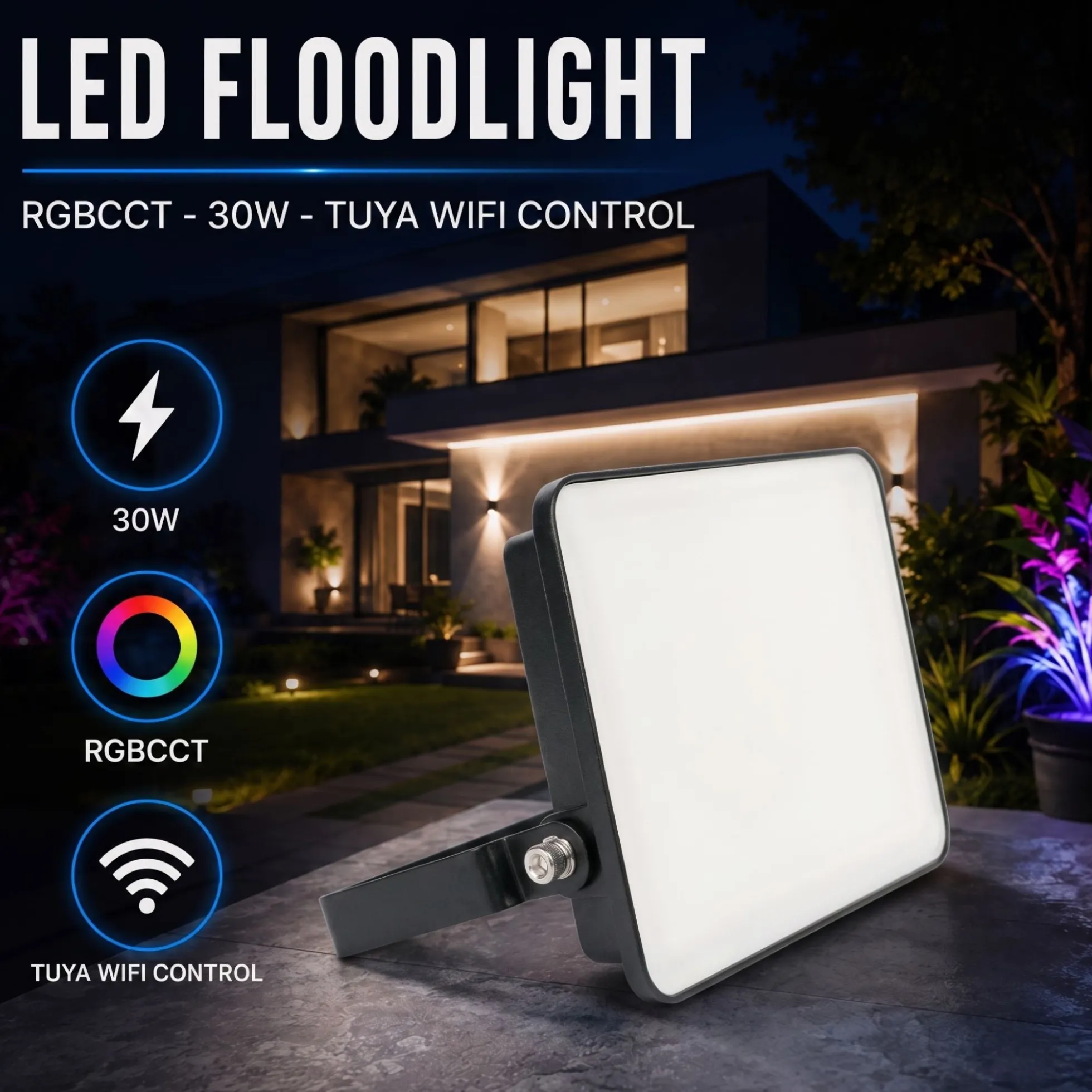 Proyector LED de exterior - RGBCCT - 30W - control WIFI/TUYA APP - IP65