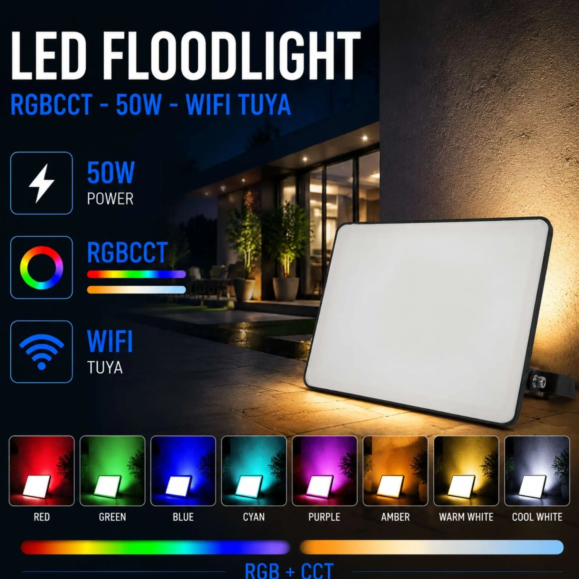 Proyector LED de exterior - RGBCCT - 50W - control WIFI/TUYA APP - IP65