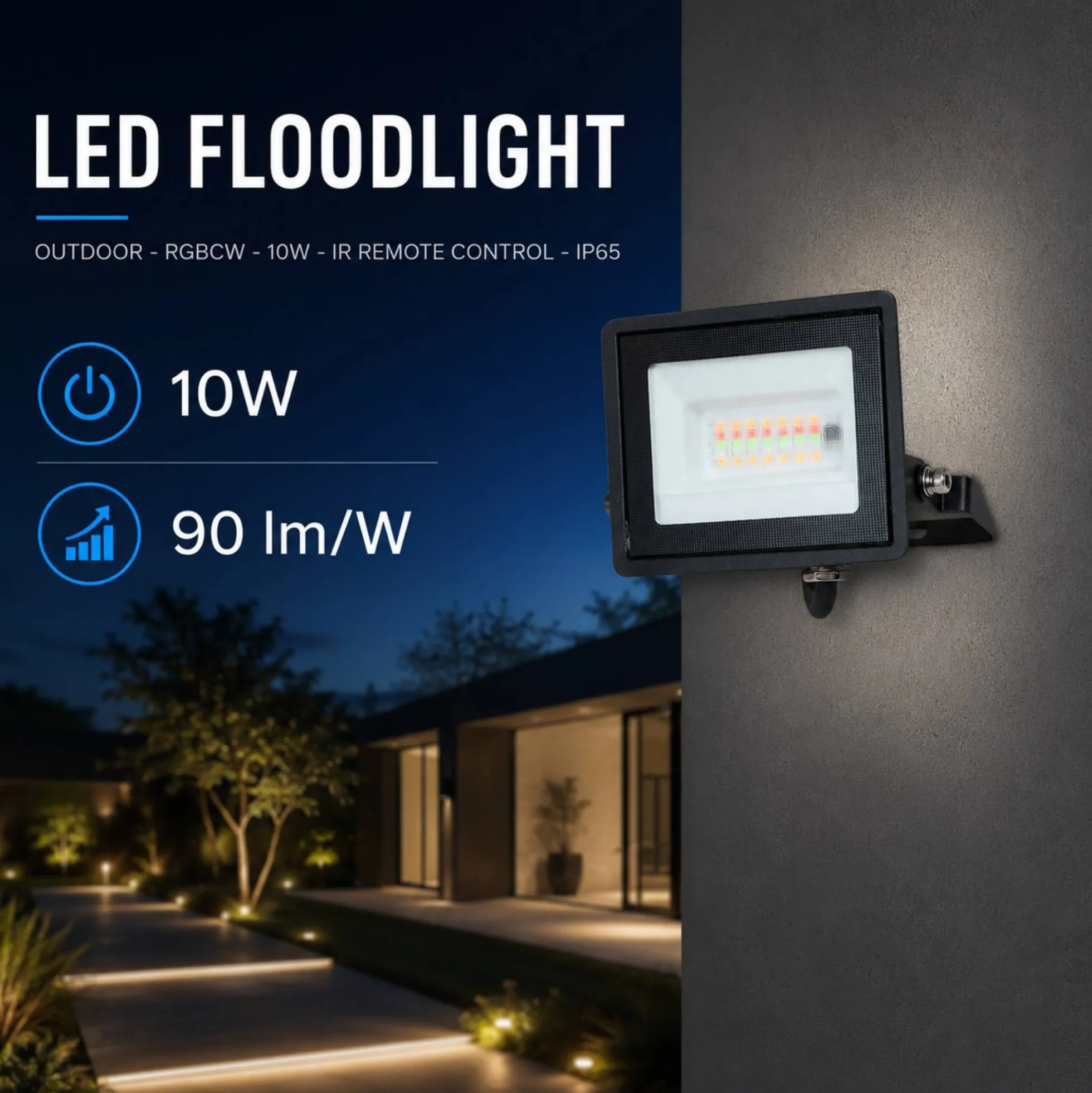 Proyector LED de exterior - RGBCW - 10W - mando a distancia IR - IP65