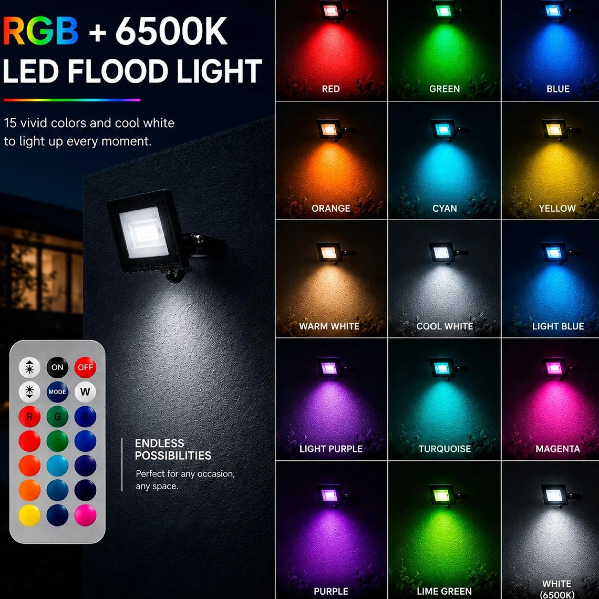 Proyector LED de exterior - RGBCW - 10W - mando a distancia IR - IP65
