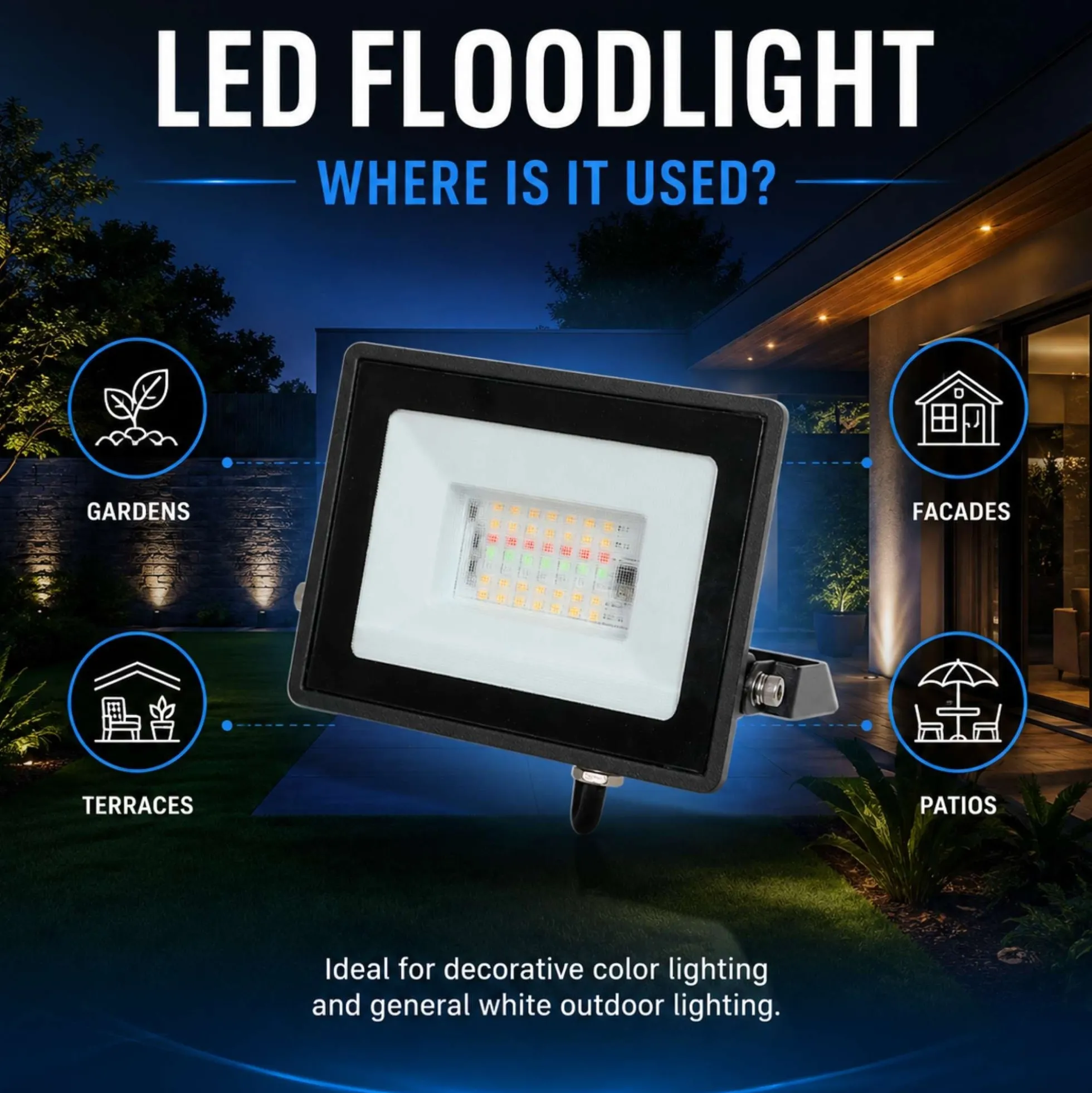 Proyector LED de exterior - RGBCW - 20W - mando a distancia IR - IP65