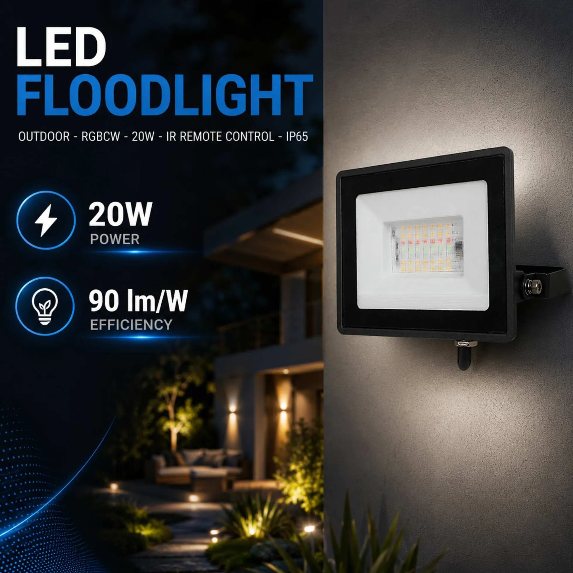 Proyector LED de exterior - RGBCW - 20W - mando a distancia IR - IP65