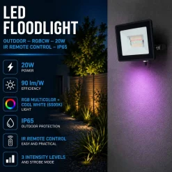 Proyector LED de exterior - RGBCW - 20W - mando a distancia IR - IP65