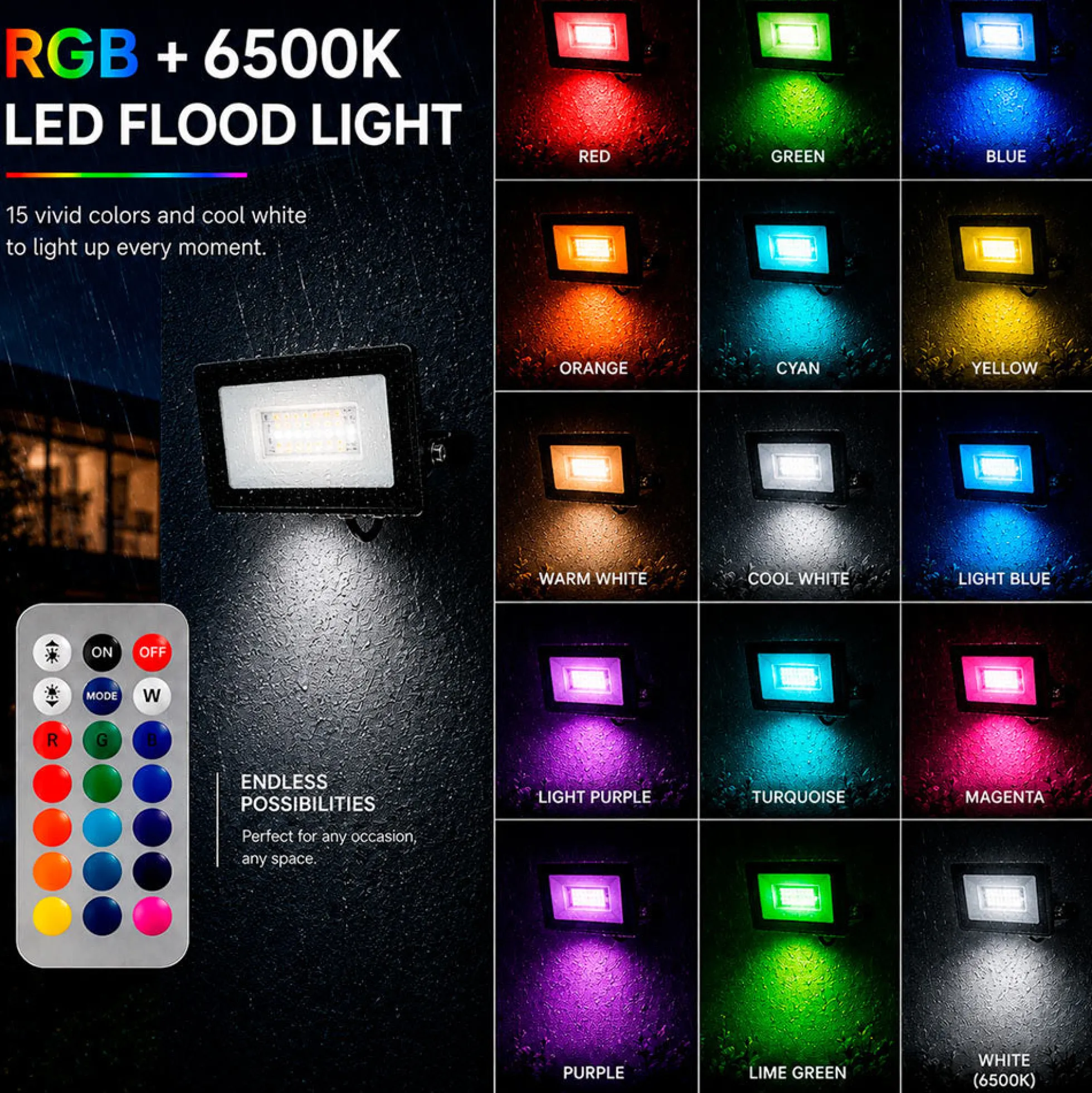 Proyector LED de exterior - RGBCW - 20W - mando a distancia IR - IP65