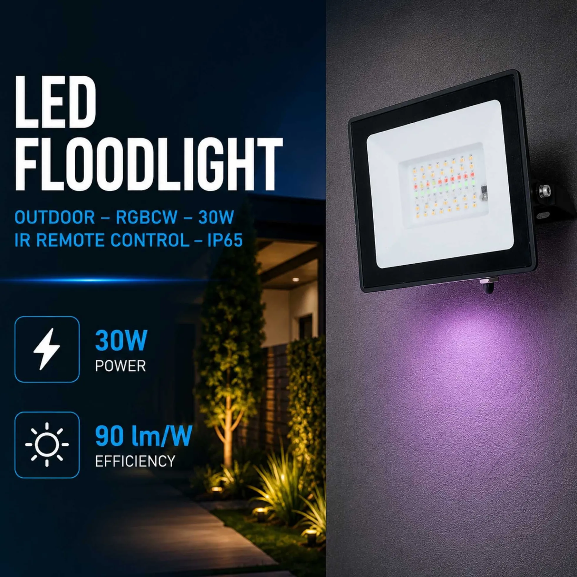 Proyector LED de exterior - RGBCW - 30W - mando a distancia IR - IP65