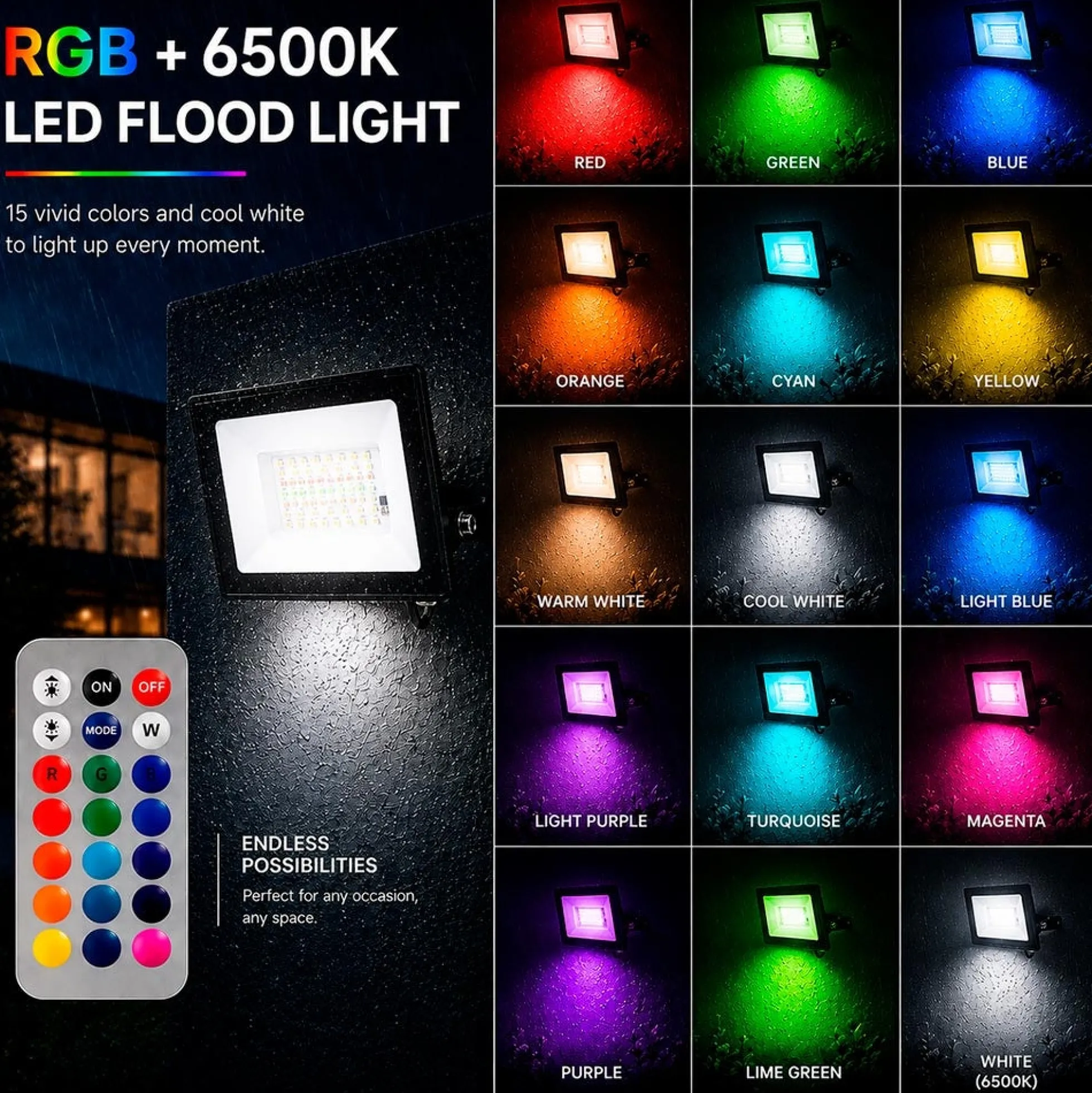 Proyector LED de exterior - RGBCW - 30W - mando a distancia IR - IP65