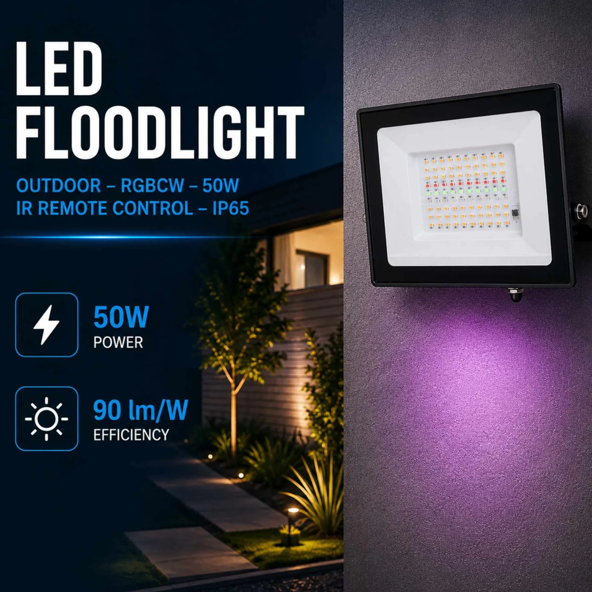 Proyector LED de exterior - RGBCW - 50W - mando a distancia IR - IP65