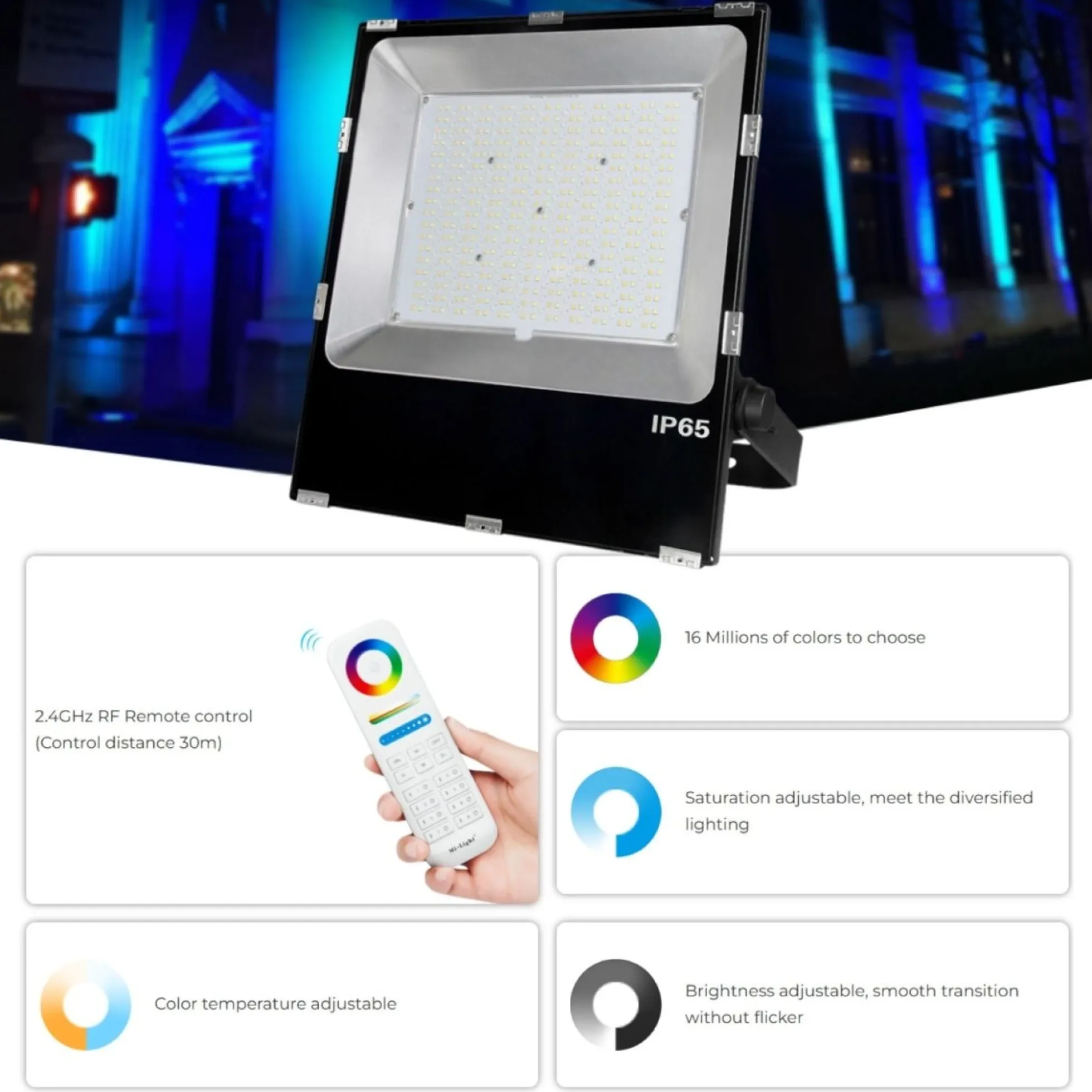 Proyector LED de exterior RGB+CCT - 200W - RF/WiFi - IP65 -Mi-Light