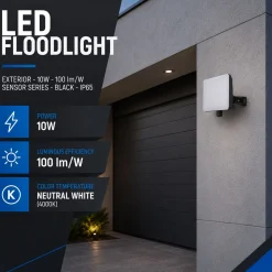 Proyector LED de exterior - 10W - 100 lm/W - Sensor Series - Negro - IP65