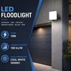 Proyector LED de exterior - 10W - 100 lm/W - Sensor Series - Negro - IP65