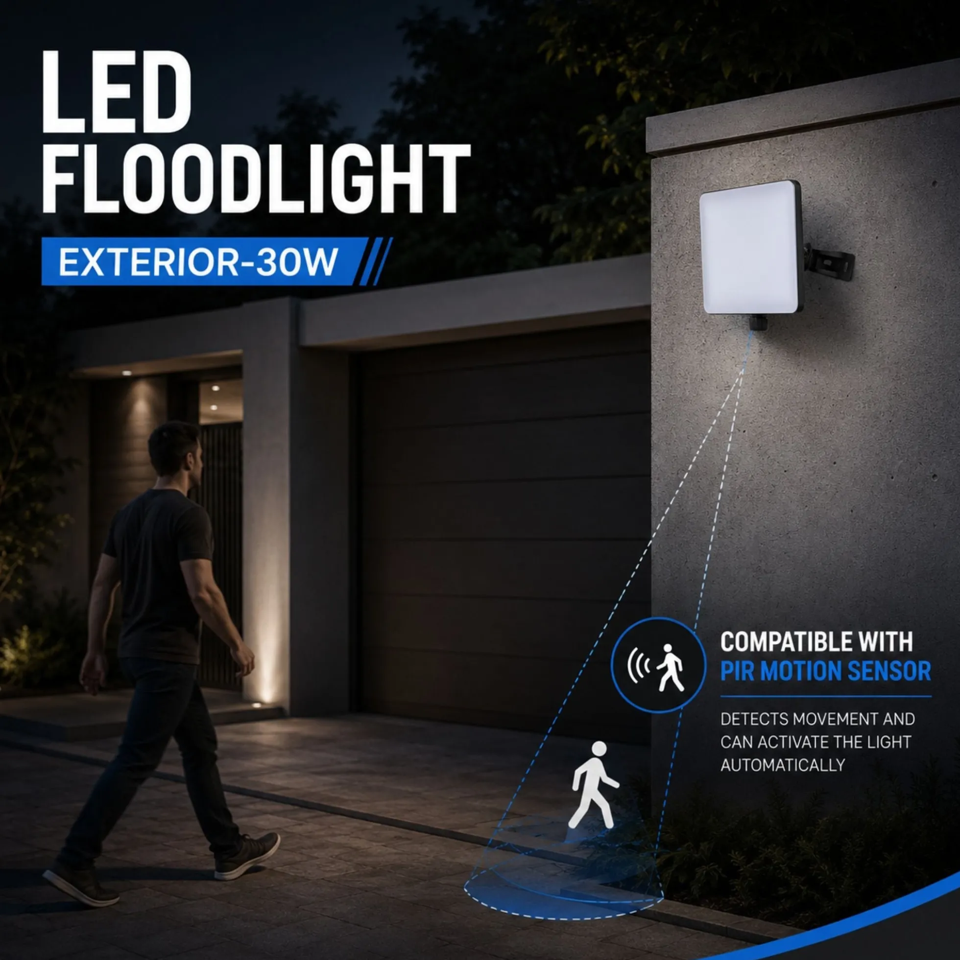 Proyector LED de exterior - 30W - 100 lm/W - Sensor Series - Negro - IP65