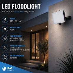 Proyector LED de exterior - 50W - 100 lm/W - Sensor Series - Negro - IP65