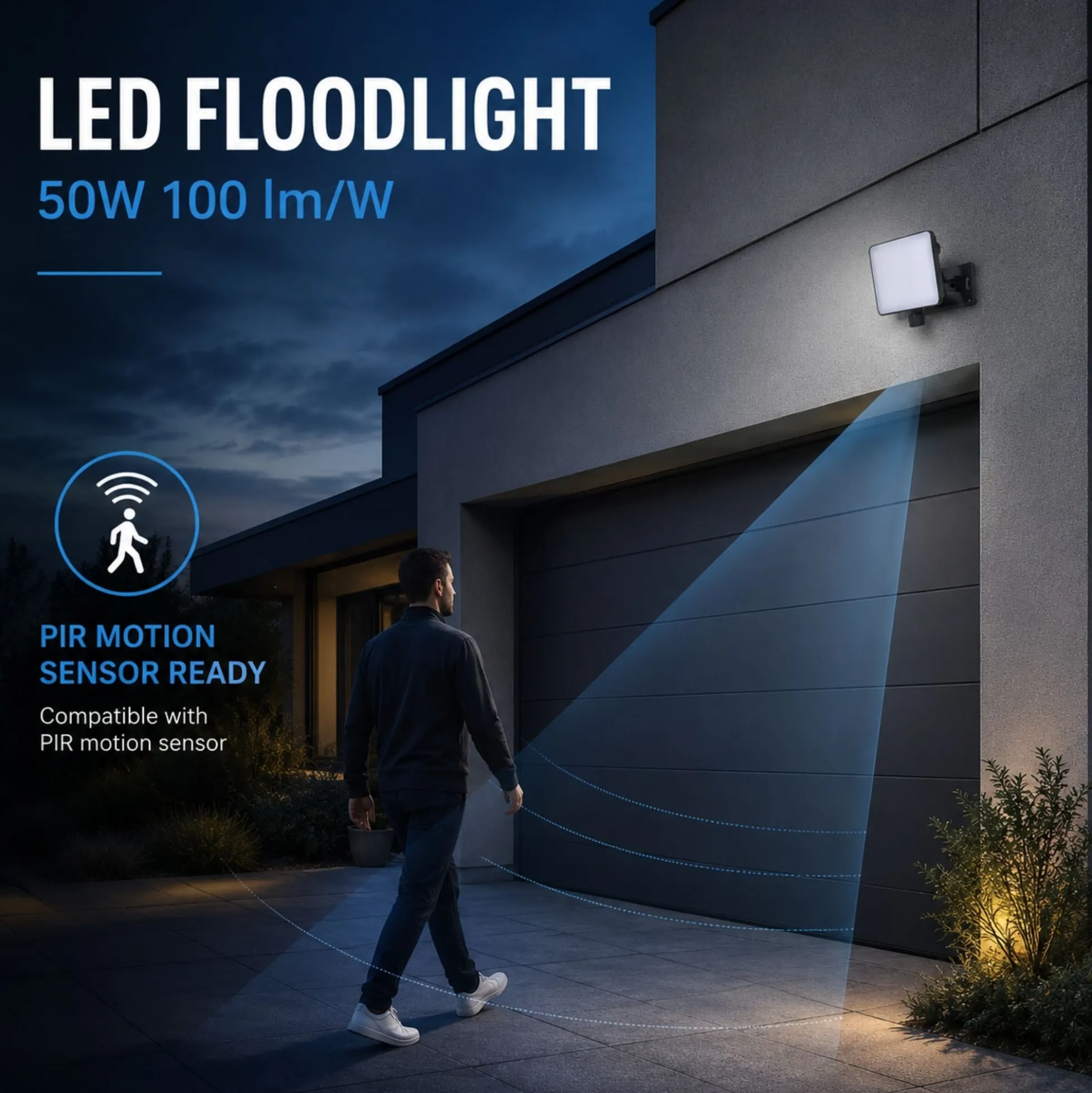 Proyector LED de exterior - 50W - 100 lm/W - Sensor Series - Negro - IP65