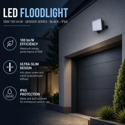 Proyector LED de exterior - 50W - 100 lm/W - Sensor Series - Negro - IP65