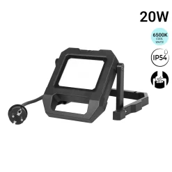 Proyector LED de trabajo con cable y soporte - 20W - 6500K - IP54