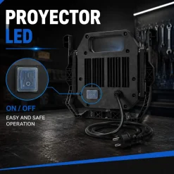 Proyector LED de trabajo con cable y soporte - 20W - 6500K - IP54