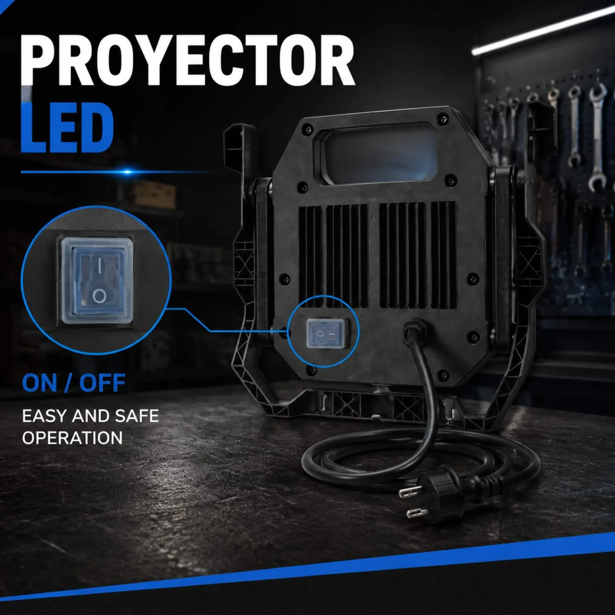 Proyector LED de trabajo con cable y soporte - 20W - 6500K - IP54