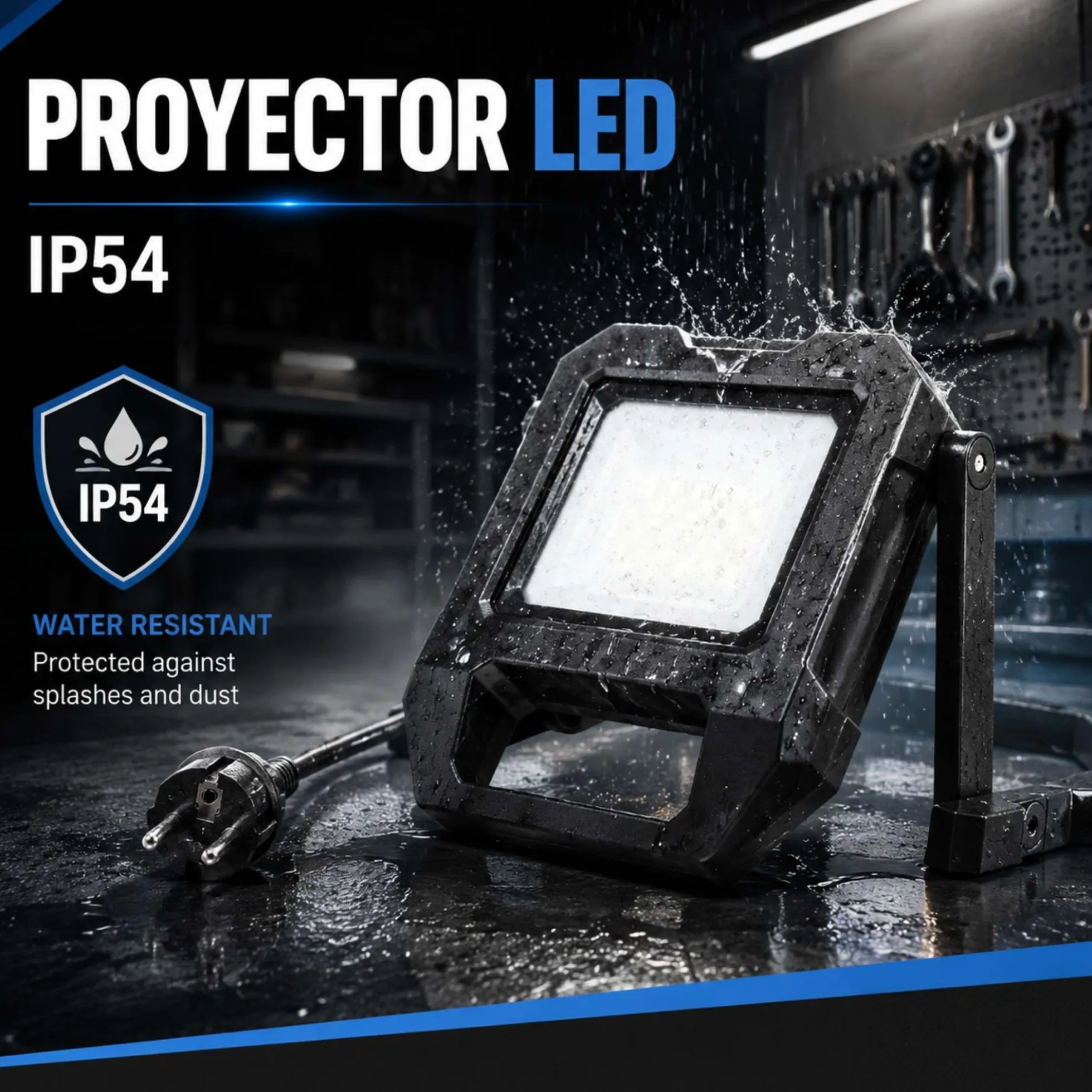 Proyector LED de trabajo con cable y soporte - 20W - 6500K - IP54