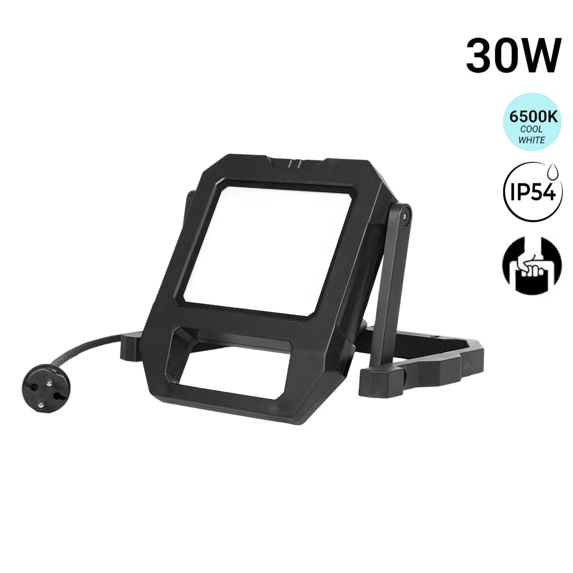 Proyector LED de trabajo con cable y soporte - 30W - 6500K - IP54