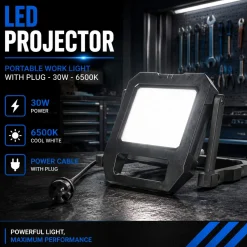 Proyector LED de trabajo con cable y soporte - 30W - 6500K - IP54