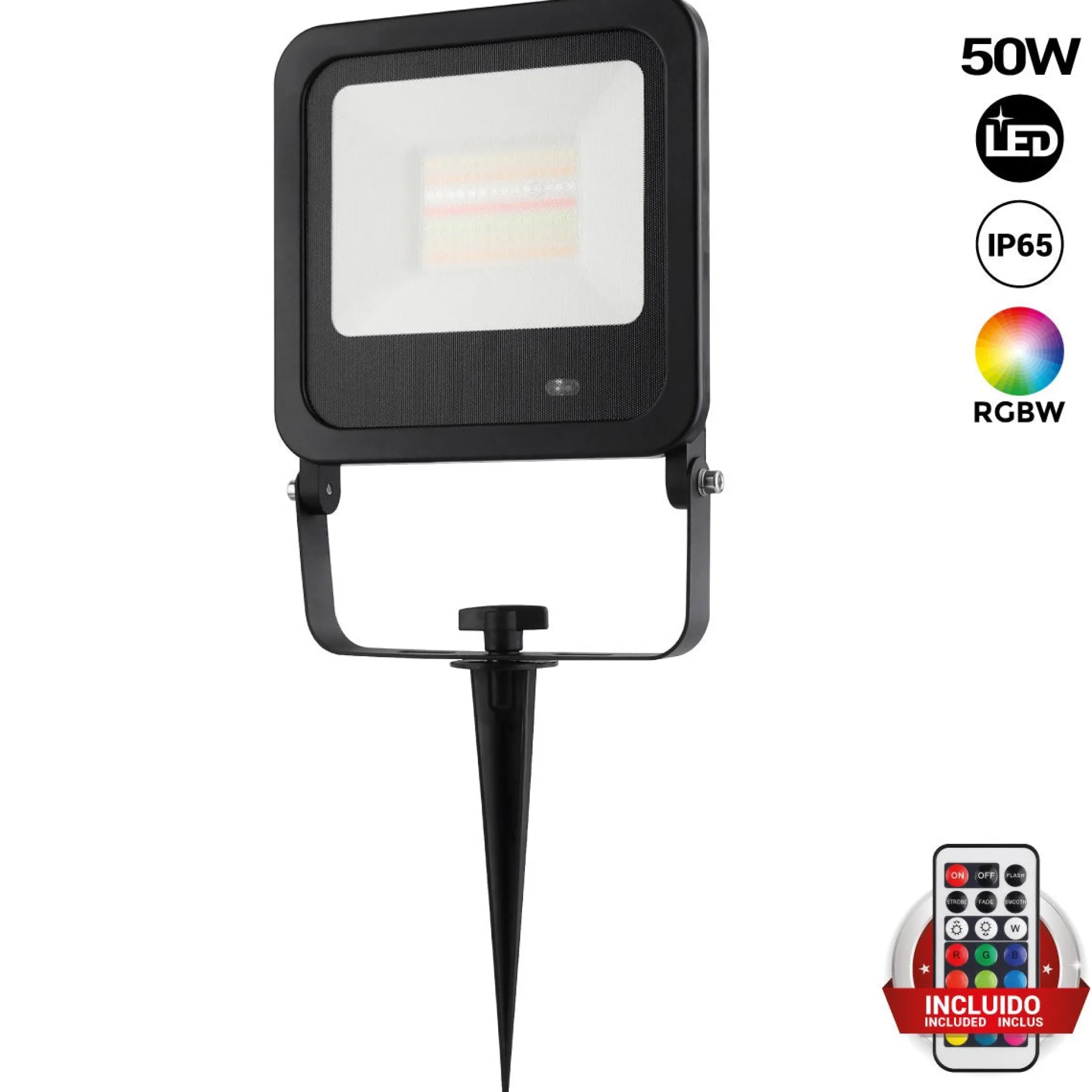 Proyector LED exterior RGBW con mando - IP65 - 120º- 50W