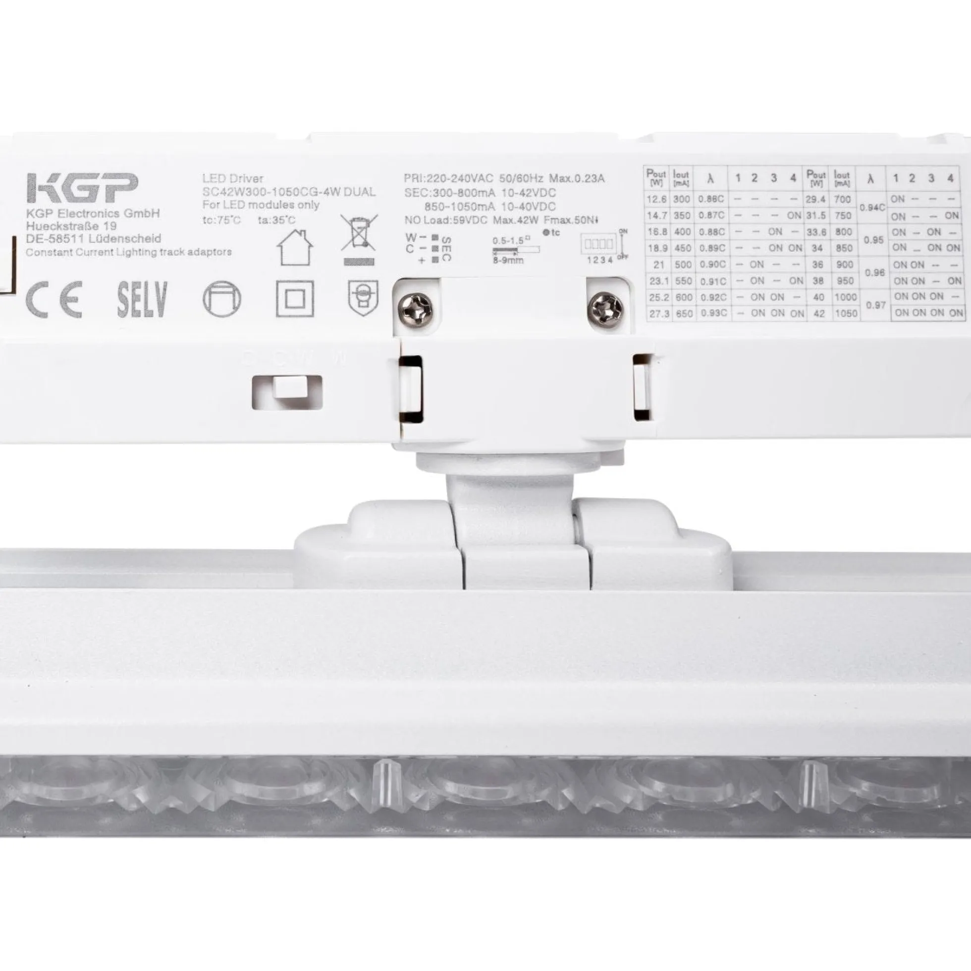 Proyector LED lineal orientable para carril trifásico 40W - CCT - CRI90 - Driver KGP