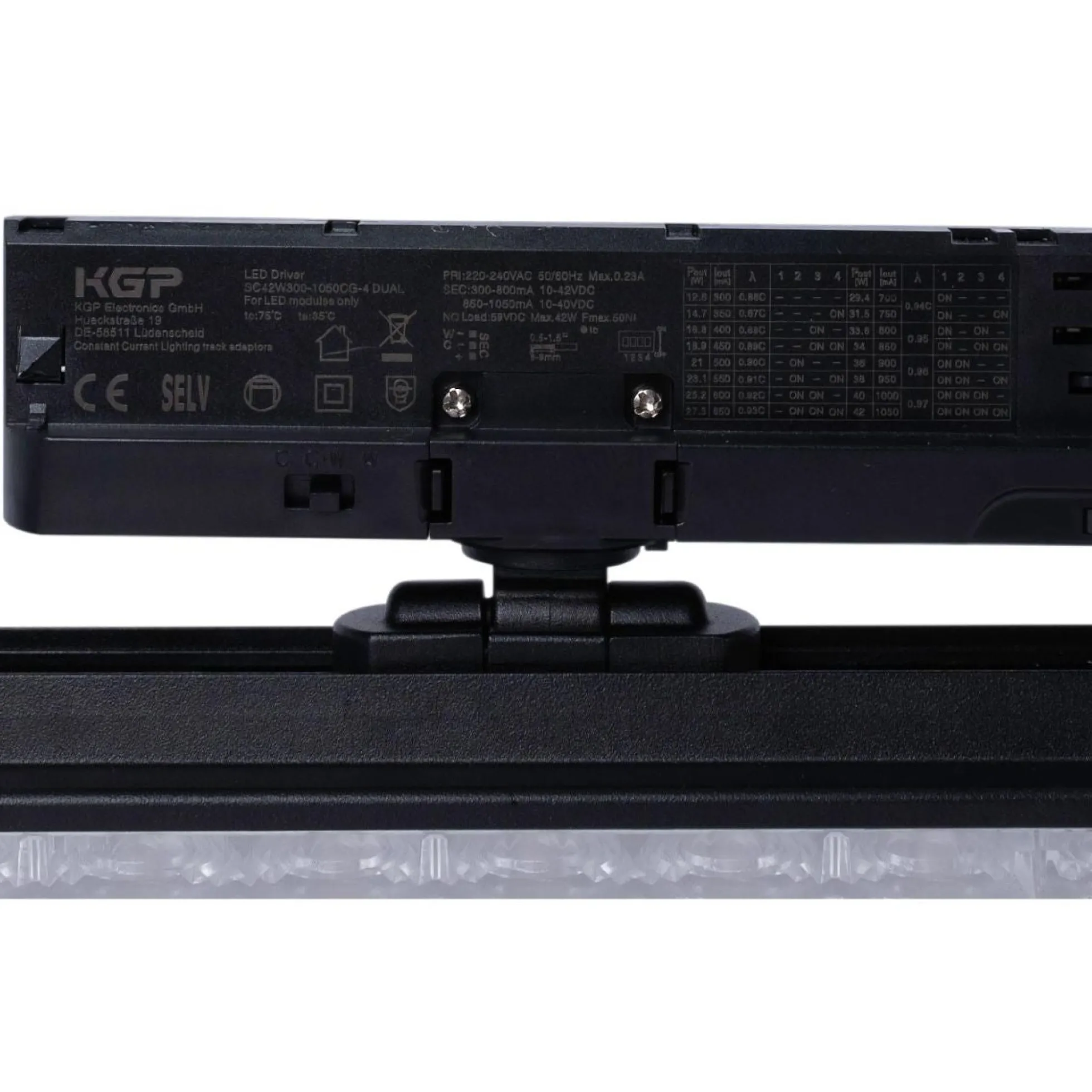Proyector LED lineal orientable para carril trifásico 20W - CCT - CRI90 - Driver KGP