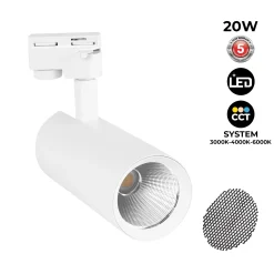 Proyector LED para carril monofásico 20W - CCT - CRI 90 - 1800 lm