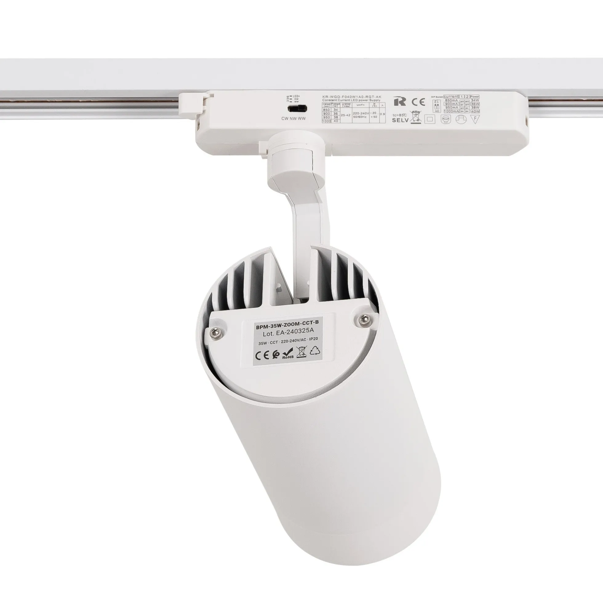 Proyector LED para carril Monofasico 35W CCT - ZOOM 20º- 60º - CRI 90