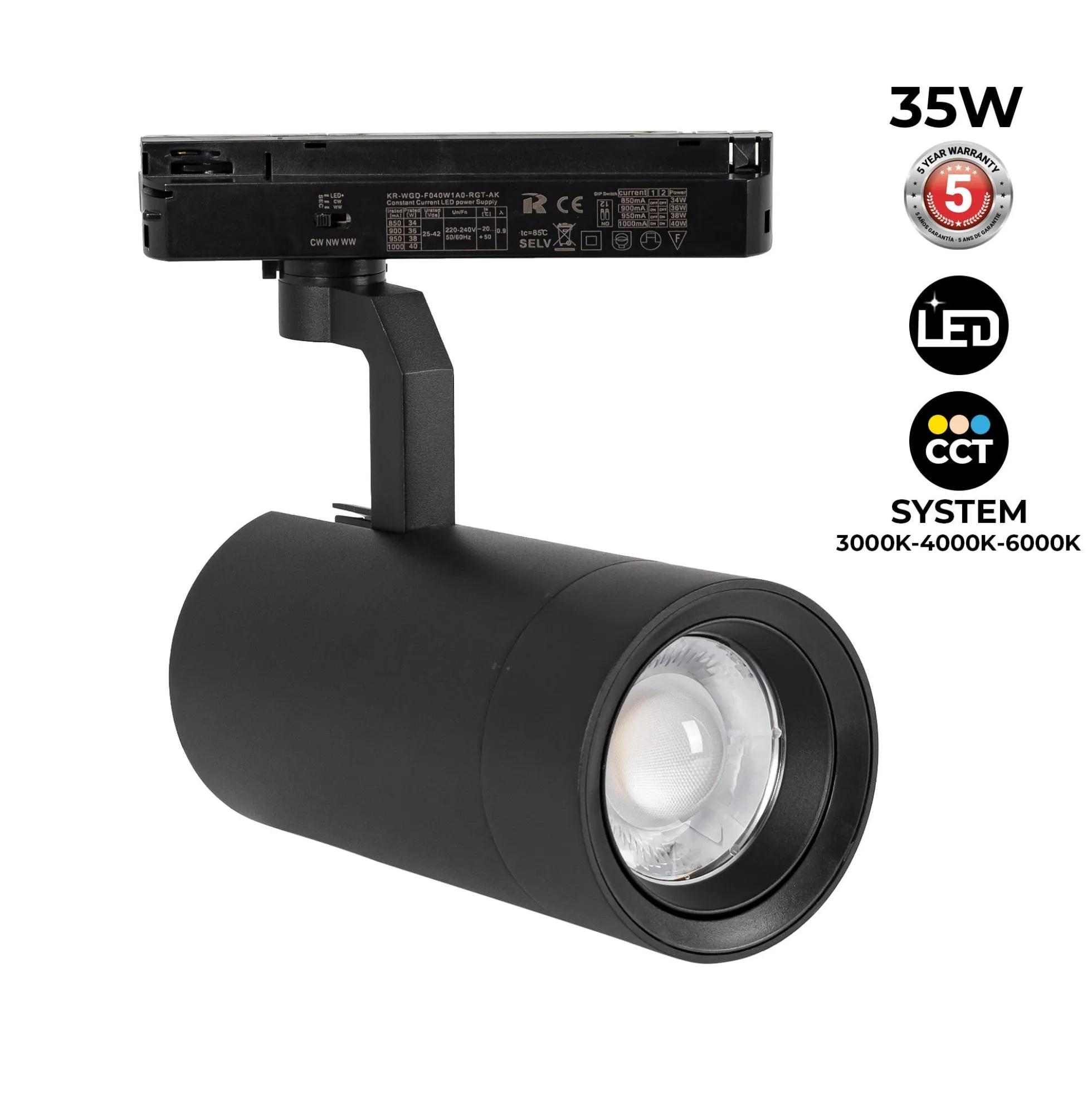 Proyector LED para carril Monofasico 35W CCT - ZOOM 20º- 60º - CRI 90
