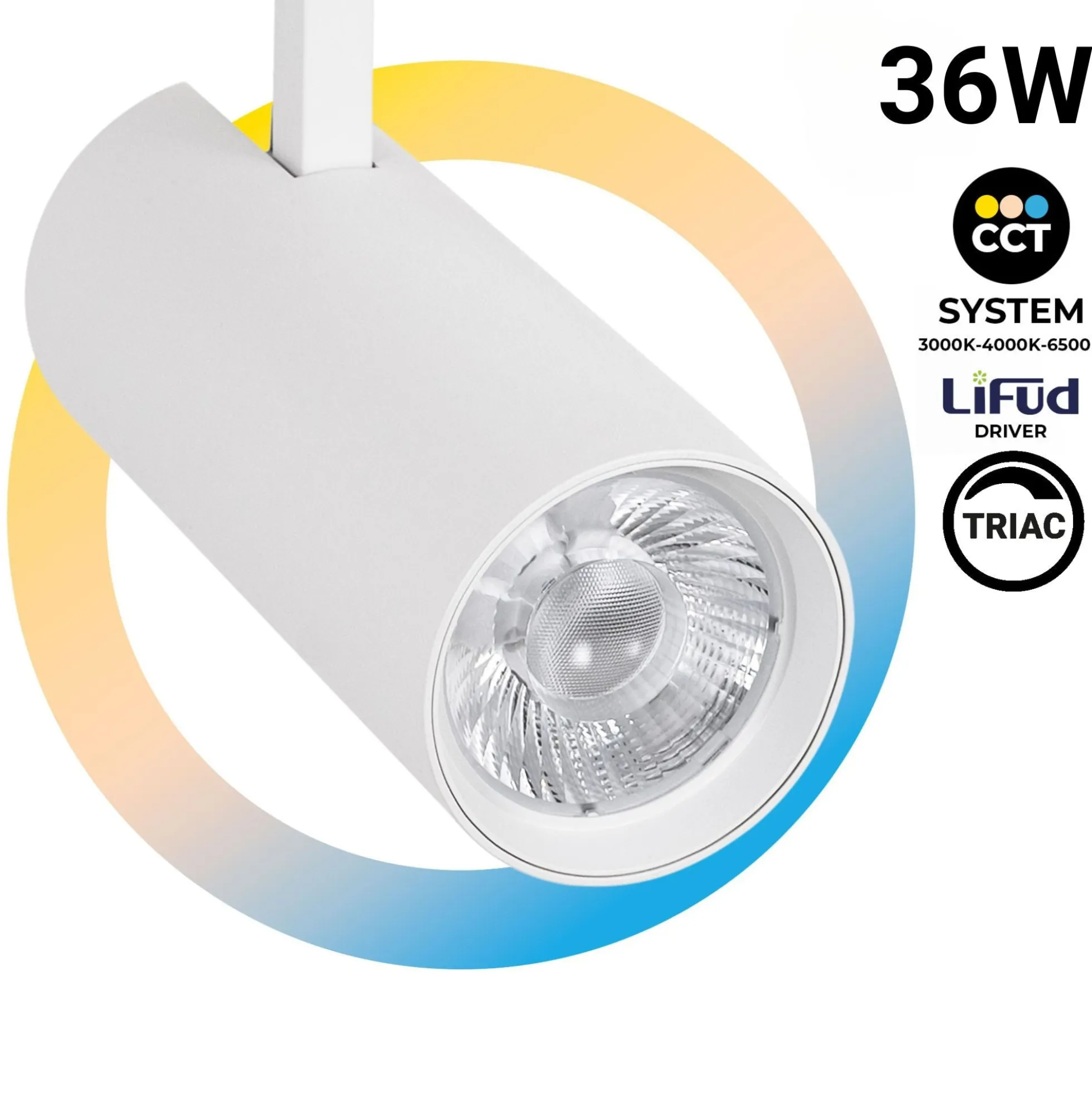 Proyector LED para carril monofásico - 36W - CCT - TRIAC regulable - CRI90