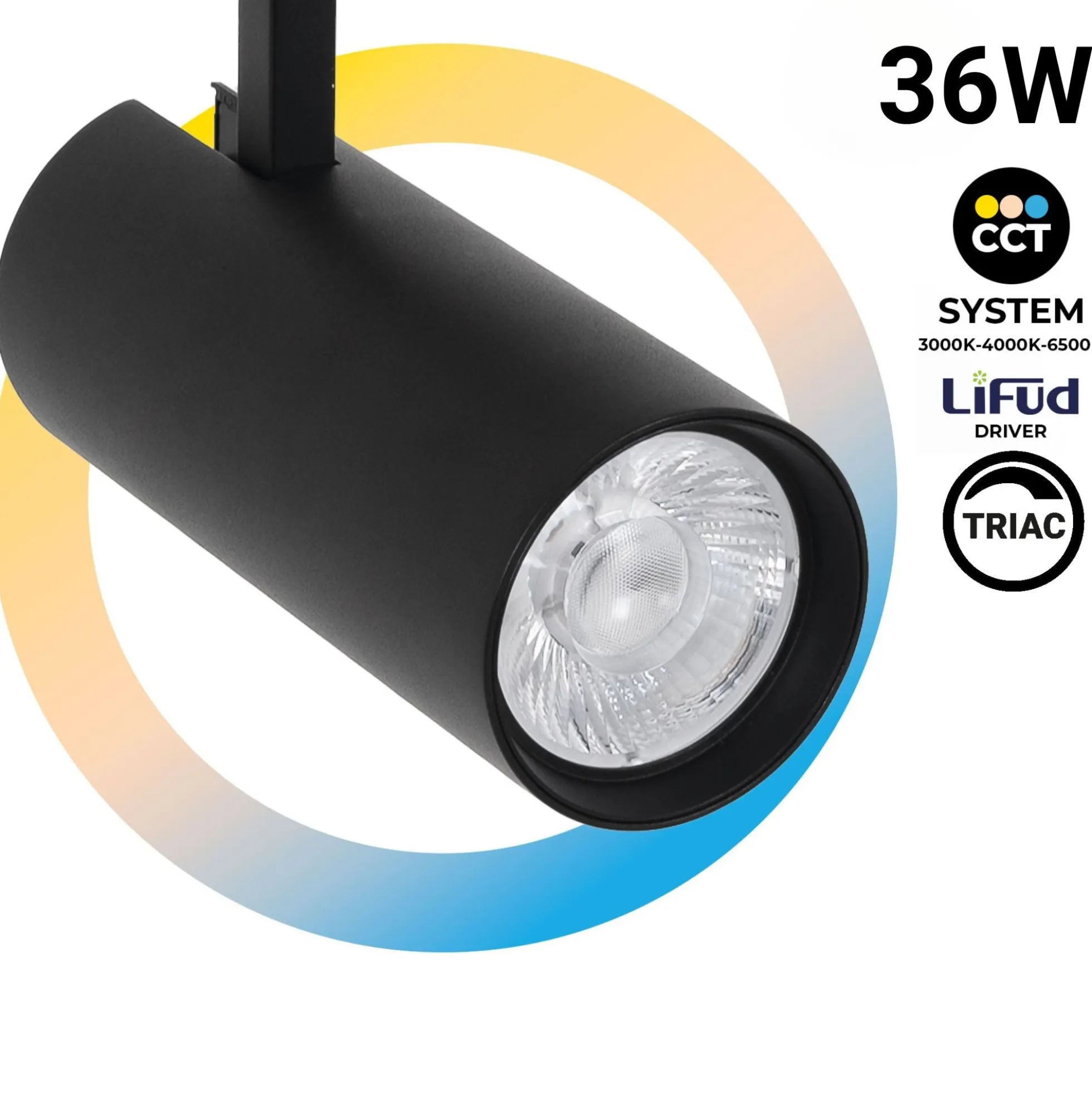 Proyector LED para carril monofásico - 36W - CCT - TRIAC regulable - CRI90