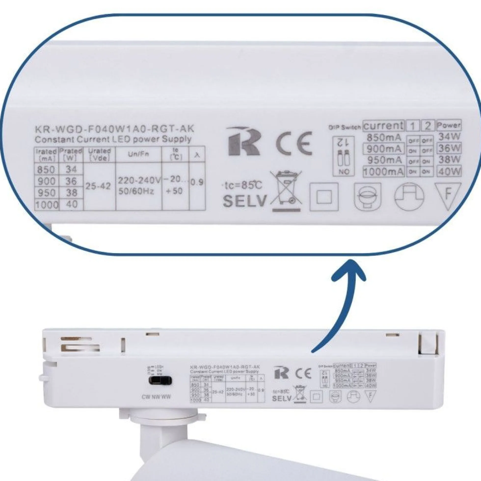 Proyector LED para carril monofásico 40W - Panaderías