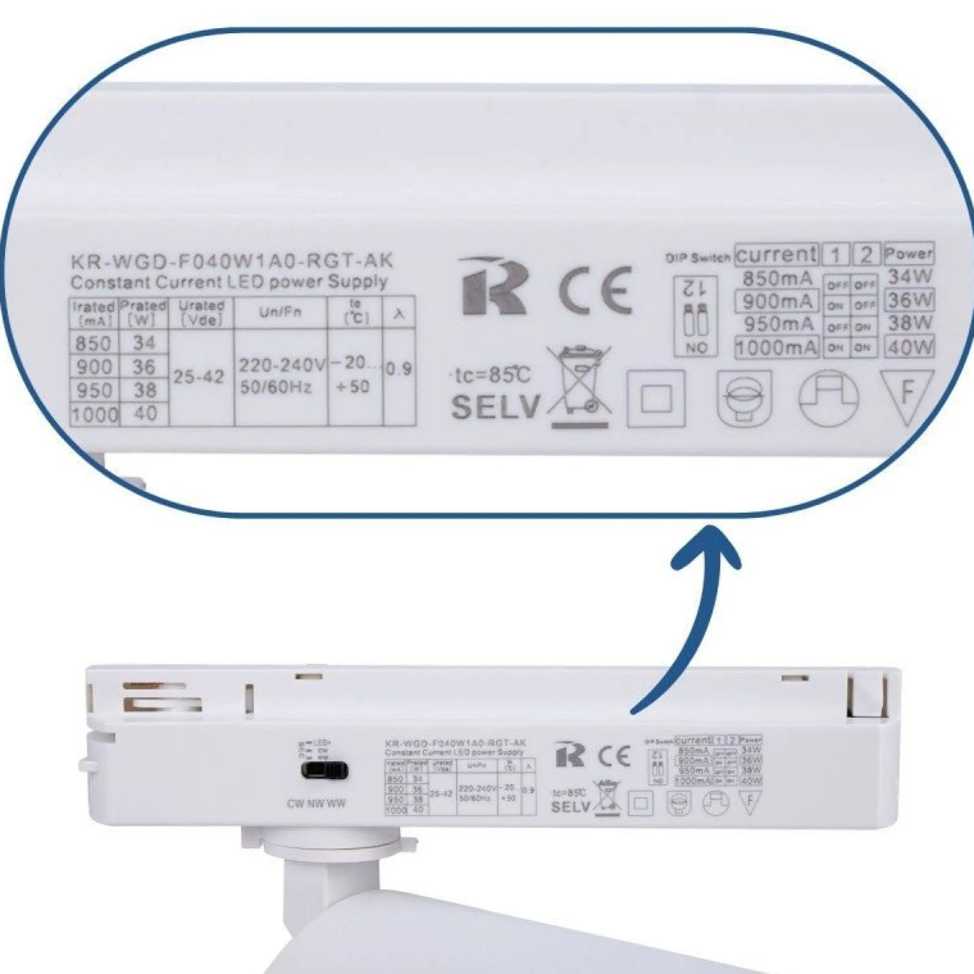 Proyector LED para carril monofásico 40W - Fruterías y verdulerías