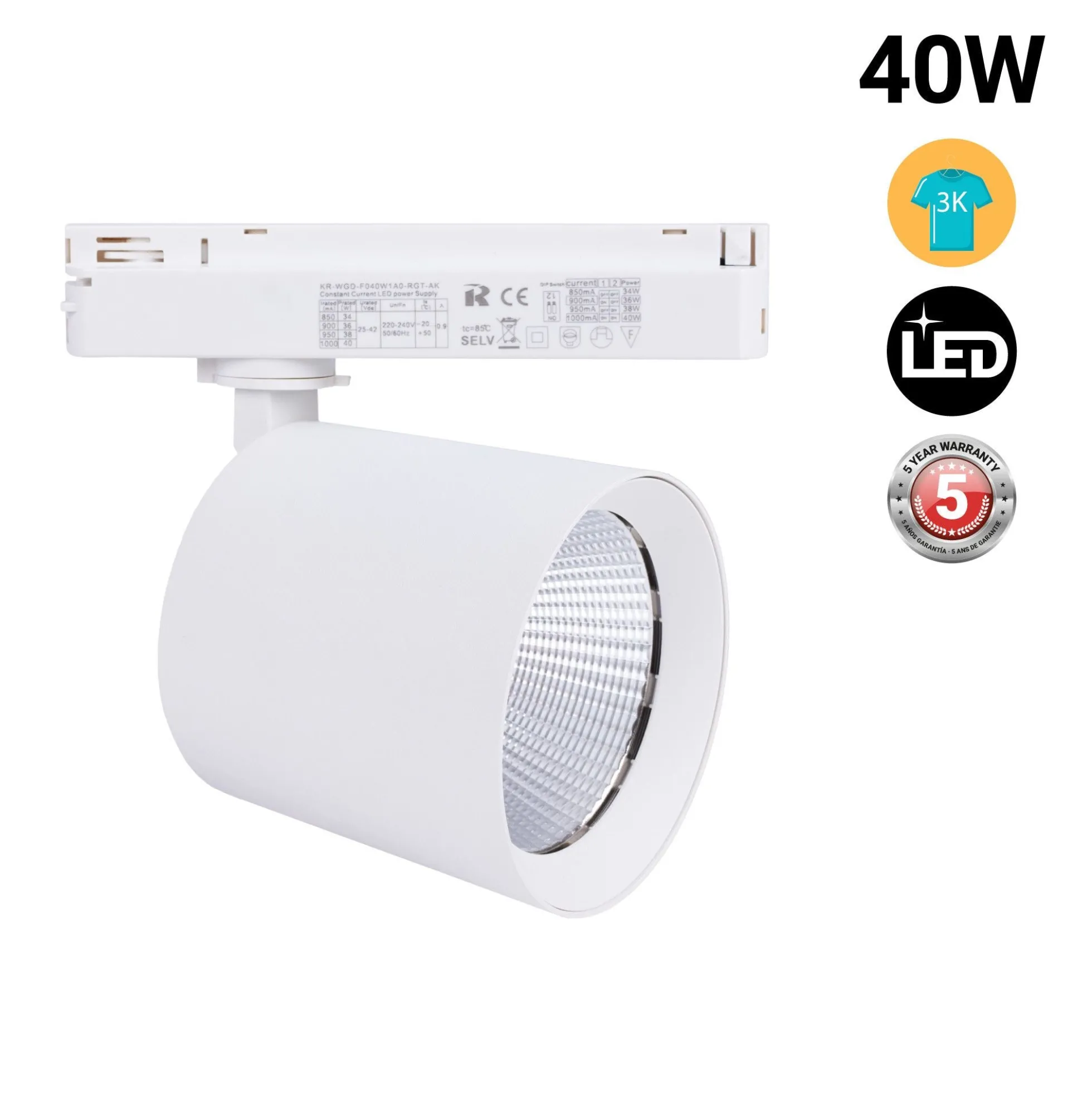 Proyector LED para carril monofásico 40W - Moda y retail