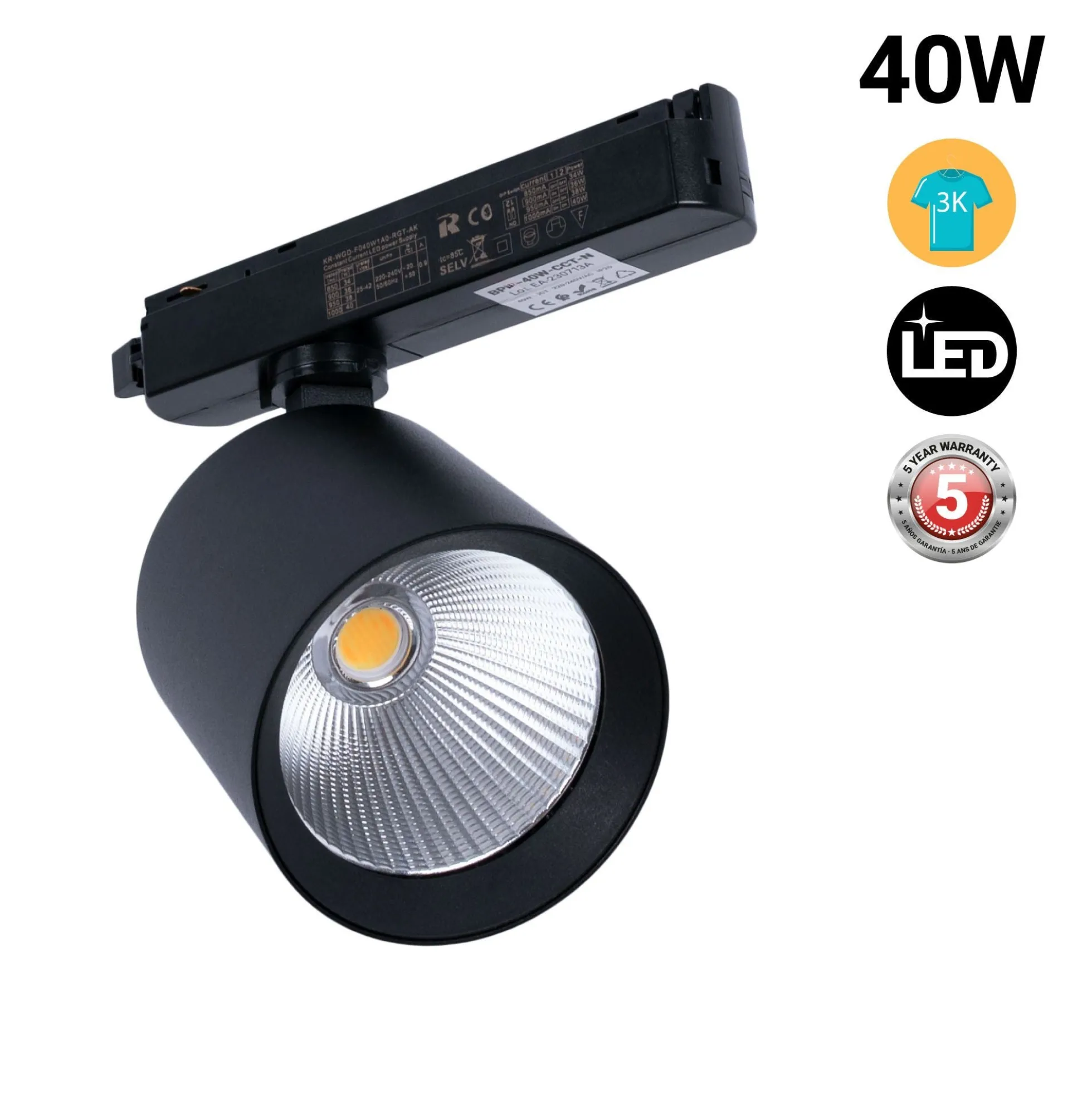 Proyector LED para carril monofásico 40W - Moda y retail