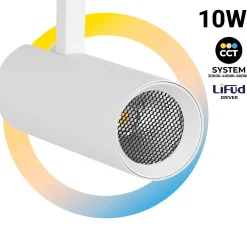 Proyector LED para carril trifásico - 10W - CCT - CRI90 - 860 lm