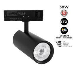 Proyector LED para carril trifásico - Potencia ajustable: 30W/ 34W/ 38W - CCT - CRI 90